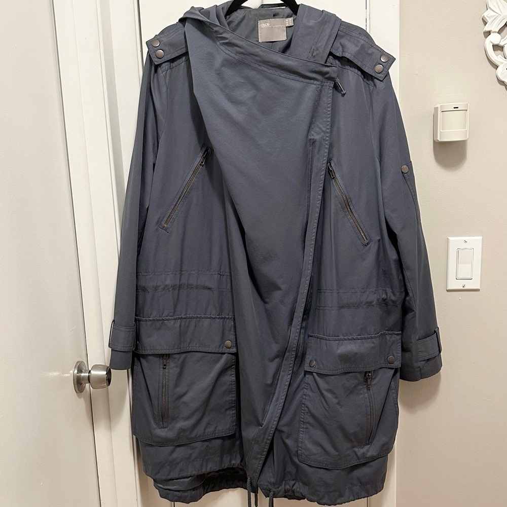 Asos Zipper Front Long Hooded Utility Jacket Lined Coat Womens plus 22 Gray